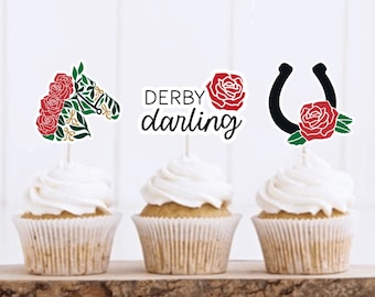Kentucky Derby Cupcake Toppers | Derby Party | Horse Party | Off To The Races (Double Sided)