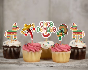 Cinco De Mayo Cupcake Toppers | Pinata | Cactus | Red Pepper | Cinco De Mayo Decor