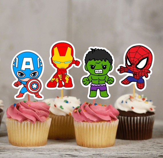 Avengers Cupcake Toppers Marvel Birthday Spiderman Etsy