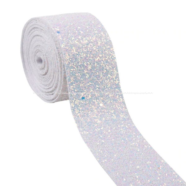 white 1 yard chunky Glitter 2 inch ribbon bling gift package Diy hair bows earring making Sequin Ribbon textured crafts farbric ki040-3