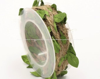 2 werf groen blad jute lint jute rustieke lint land bruiloft jute bruiloft jute rustieke bruiloft Craft Supplies ki050-4