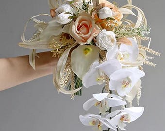 Wedding Photography Artificial Flower Bouquet, Real Touch Bridal Hand Bouquet Bridesmaid Wedding Decorations f302-10