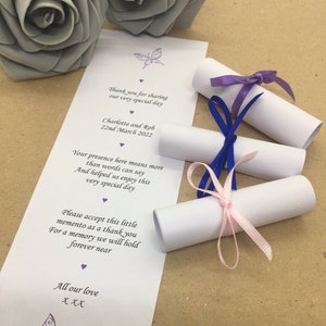 50 x Personalised Wedding Scrolls Mini Favours Thank you Gift Table decoration Anniversary Birthday