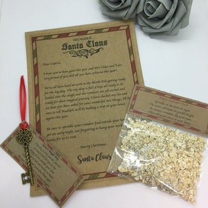 Caixa de véspera de Natal, presente para um Natal mágico, carta personalizada do Papai Noel, chave mágica e comida de rena