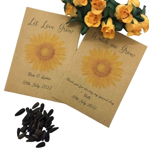 10 x Personalised Sunflower Seed Wedding Favours Communion Christening Baby Shower Memorial Gift