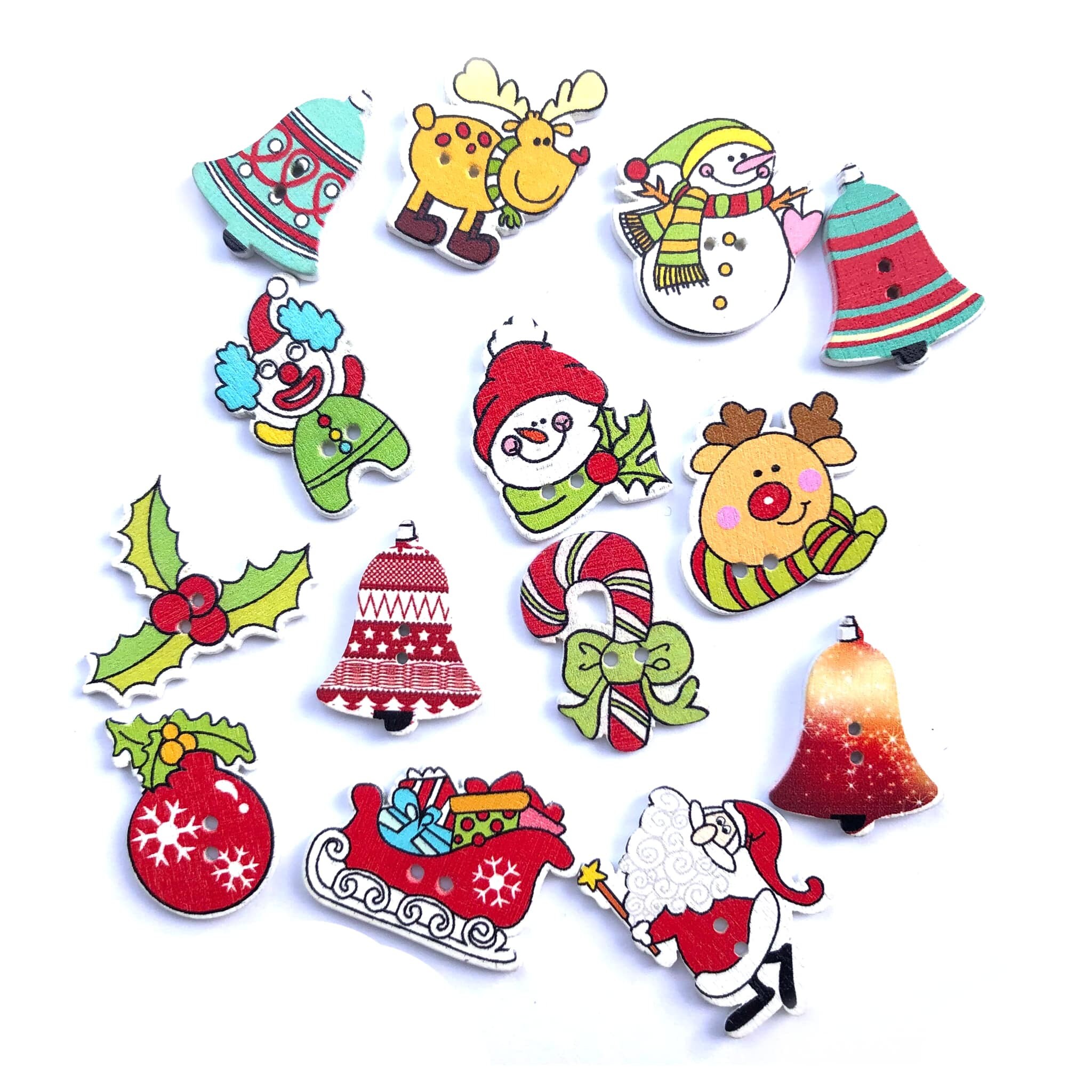 Christmas Buttons Assorted 3D Designs 8-20mm Pack of 7 