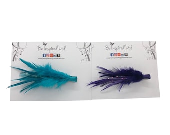 Clip On Feather Embellishments Turquoise Purple Hair Clip Craft Accessory