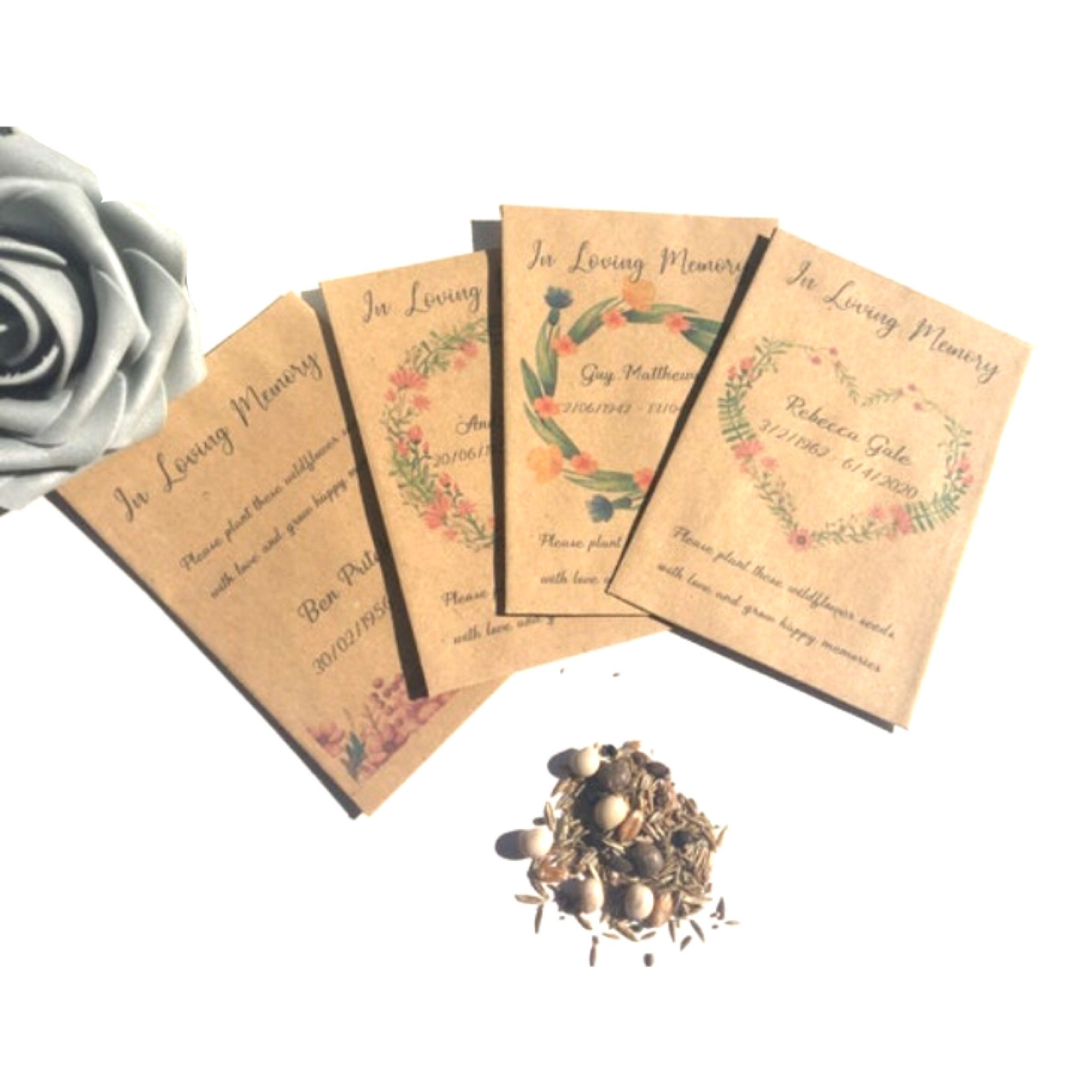 10 Bespoke Printed Wildflower Seed Packets Envelopes In Remembrance Funeral  Gift