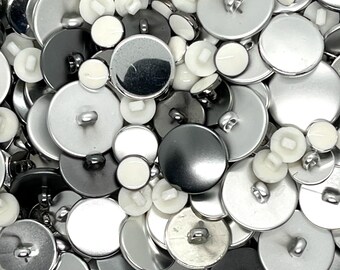 1000 x mixed buttons Shank round craft sewing Silver White Gunmetal