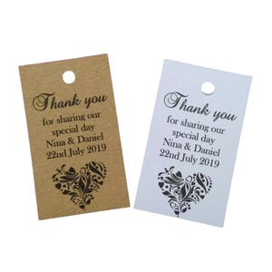 50 x gepersonaliseerde tags bruiloft bedankje Doop kip Cadeaukaartjes Label Begrafenis
