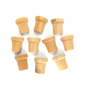 May include: Ten small, unfinished wooden pots, ideal for crafting and DIY projects. The pots are all the same size and shape, and they are made of natural wood.