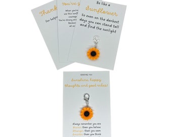 Sunflower Keyring Charm Gift Pocket Hug Thank you Strong Inspirational Favour