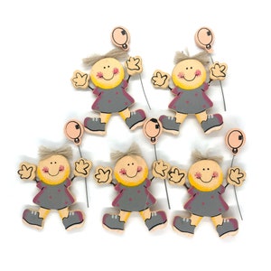 5 decorazioni per ragazza in legno con palloncini, decorazioni per scrapbooking con retro piatto