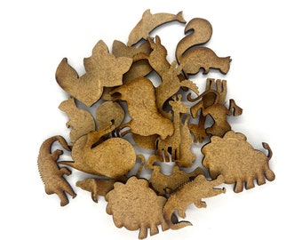 20 x animaux de la ferme, embellissements artisanaux en bois, forme découpée au laser, MDF Safari, assortis