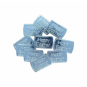 20 x décorations de cartes de vœux Joyeuses Pâques en relief en métal argenté