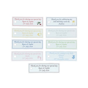 50 x personalisierte Hochzeits-Geschenkanhänger, Taufe, Junggesellinnenabschied, Geschenk, Geburtstag, jede Farbe