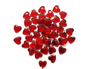 100 x 10mm Red Heart Gem Crystal Flat back Cabochon Facet Acrylic Craft Scatter
