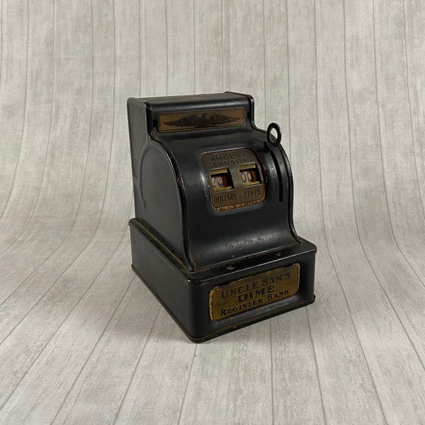 Dime Bank Uncle Sam's Dime Register Bank Vintage Novelty Toy Piggy Bank Old Style Cast Register