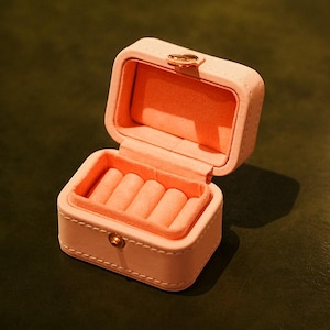 Pink Multi-Slot Ring Case | Travel Ring Box with 4 Slots | Elegant PU Leather Jewelry Organizer | Luxury Handmade Bridal Gift