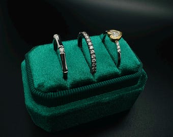 Three-Slot Ring Case | Travel Jewelry Storage | Handmade Velvet Ring Box