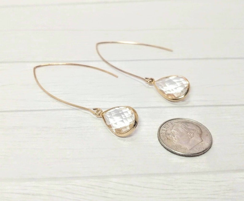 Gold Teardrop Thread EarringsCubic Zirconia PearBriolette Drop EarringsWireHookCrystal Earrings for WomenFashion JewelryGift for Her