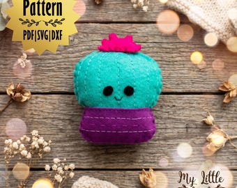 Patrón redondo de cactus de fieltro para decoración de guardería con temática desértica. Incluye archivos SVG, PDF y DXF.