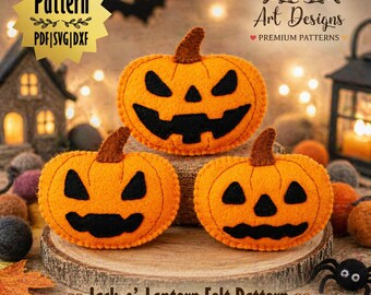 Halloween Pumpkins Felt Pattern with Svg Pdf Dxf Files for Jack O Lantern DIY