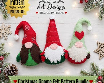 Christmas Gnome Felt Pattern Bundle with SVG PDF DXF Files for Cutting Machines