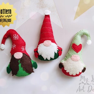 Christmas Felt Gnome Pattern Bundle, Christmas Gnome Felt Pattern, Felt Pattern Gnome, Felt Pattern, Felt Gnome Ornament
