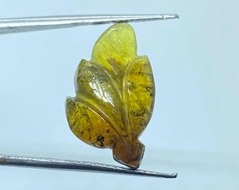 Bi-Color Tourmaline Leaf Carving: Natural Yellow-Green Gemstone, 10.50 ct For Custom Jewelry