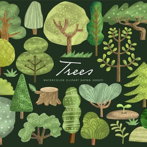 Acuarela Trees Clipart ⊛ Uso Comercial Acuarela Clipart Árbol y Planta Clipart Scrapbooking Clipart Digital Clip Art Digital Printable