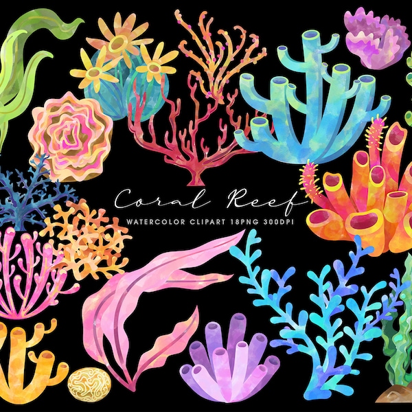 Watercolor Coral Clipart ⊛ Commercial Use Watercolor Clipart Ocean Coral Reef Clipart Underwater Coral Scrapbooking Clipart Digital Clip Art