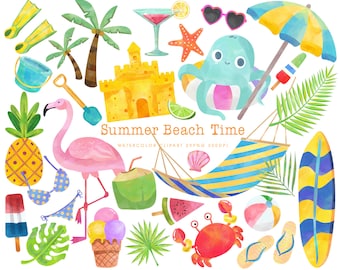 Watercolor Beach Clipart ⊛ Commercial Use Watercolor Clipart Summer Clipart Tropical Clipart Scrapbooking Clipart Digital Clip Art Download