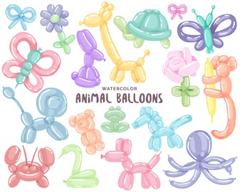 Watercolor Animal Balloons Clipart ⊛ Commercial Use Watercolor Clipart Party Clipart Digital Clip Art Scrapbooking Clipart Digital Printable