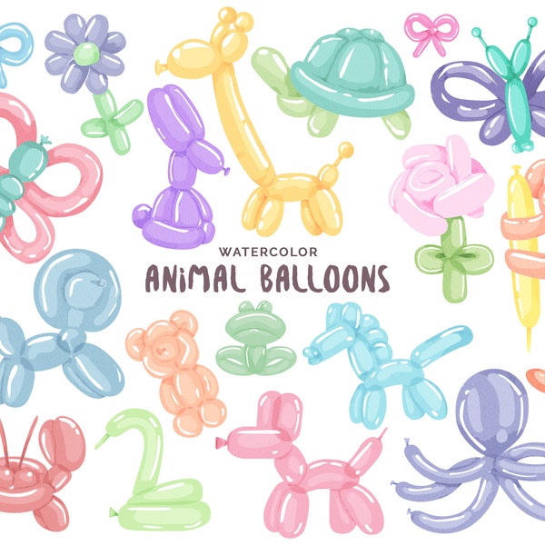 Watercolor Animal Balloons Clipart ⊛ Commercial Use Watercolor Clipart Party Clipart Digital Clip Art Scrapbooking Clipart Digital Printable