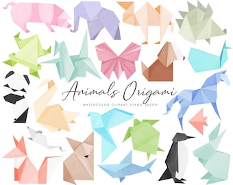 Watercolor Animal Origami Clipart ⊛ Commercial Use Watercolor Clipart Origami Clipart Paper Crane Clipart Digital Clip Art Digital Printable