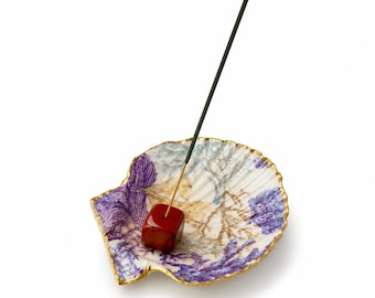 Coastal Blue Scallop Shell Incense Burner | Ocean-Inspired Coastal Decor | Crystal Incense Tray | Beach House Gift