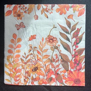 Orange Fall Floral Napkins for Decoupage Crafts Scrapbooking Approx 6.5”x6.5” (2 Count)