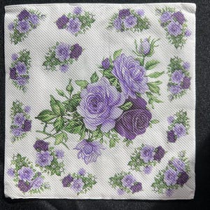 Purple Roses Napkin for Decoupage Crafts Scrapbooking Approx 6.5”x6.5” (2 Count)