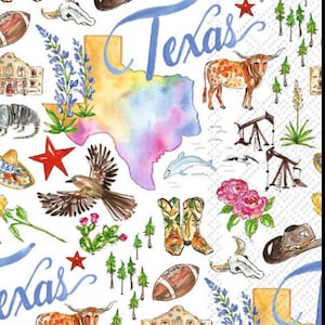 Texas - Guest Napkin for Decoupage Crafts Scrapbooking Approx 8”x4” (2 Count)