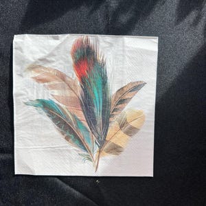 Feathers -  Napkin for Decoupage Crafts Scrapbooking Approx 6.5”x6.5” (2 Count)