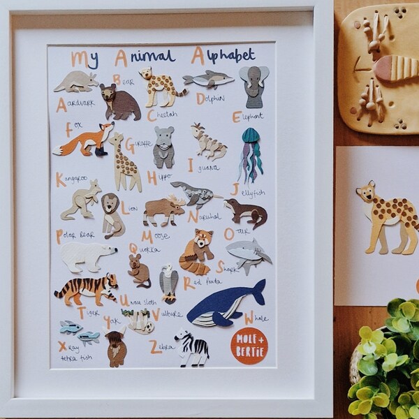 Animal Alphabet - Handmade Paper Cut Artwork - Original Piece - Wall Decor - Personalised Nursery Print - 2024 Edition - Alphabet Print