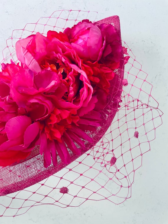 Large Statement Hat Fascinator Floral Tall Teardrop Side  display picture 2