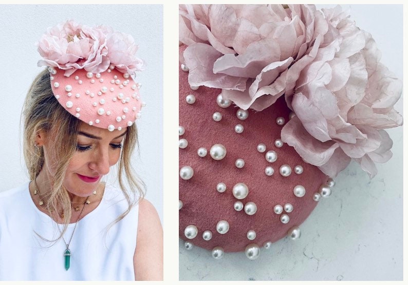 Statement Blush Vintage Rose Pink Pillbox Felt Wool Hat  display picture 1