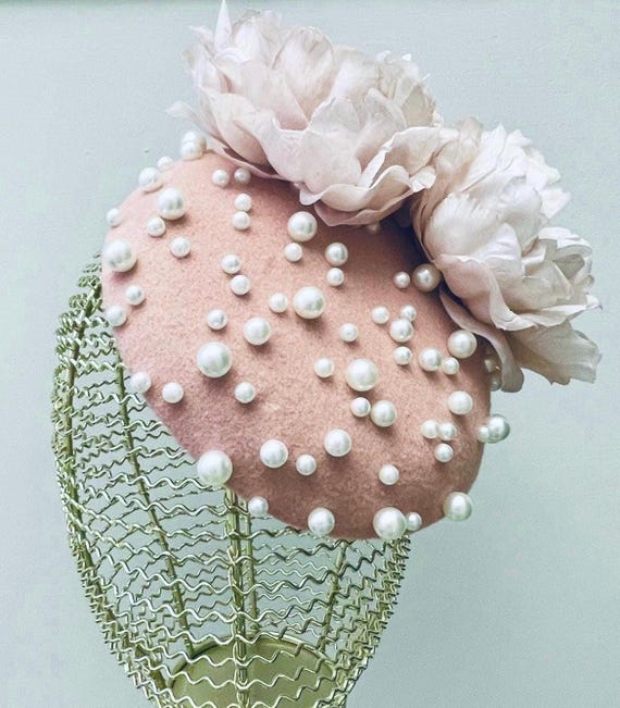 Statement Blush Vintage Rose Pink Pillbox Felt Wool Hat  display picture 3