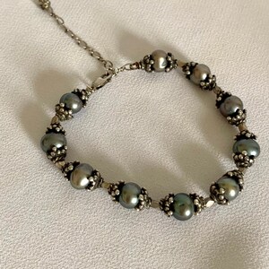 Freshwater Black Pearl and Sterling Bracelet