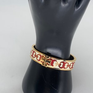 Tory Burch Kira Enamel Bracelet Gemini Chain Red