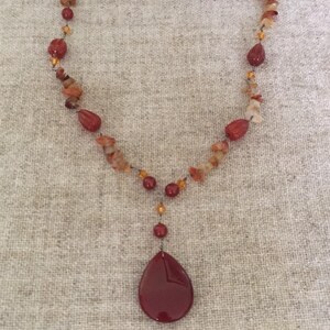 Carnelian Agate Pendant on Beaded Necklace