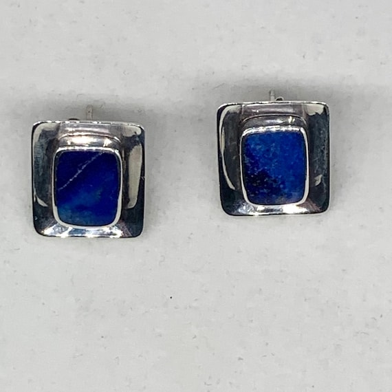 Blue Lapis Rectangular Sterling Silver Earrings - image 7