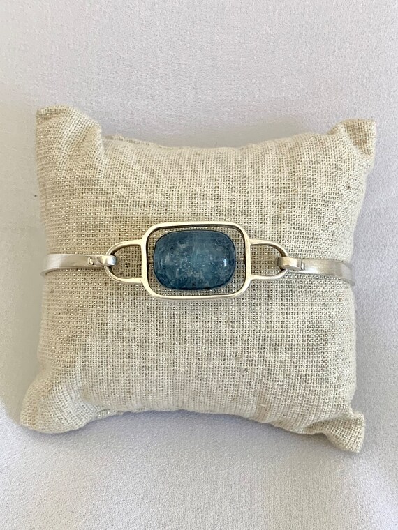 Blue Bead Hinged Sterling Silver Bracelet - image 4